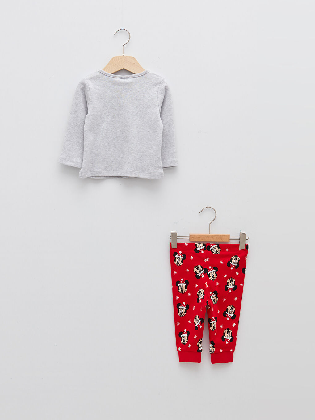 Crew Neck Long Sleeve Minnie Mouse Printed Cotton Baby Girl Pajamas Set-1