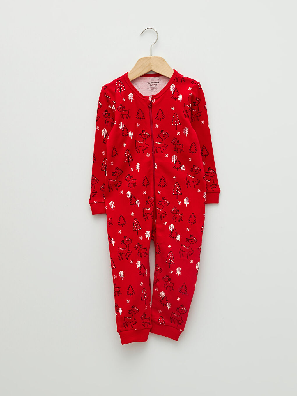 Crew Neck Long Sleeve New Year Themed Cotton Baby Girl Zipper Jumpsuit