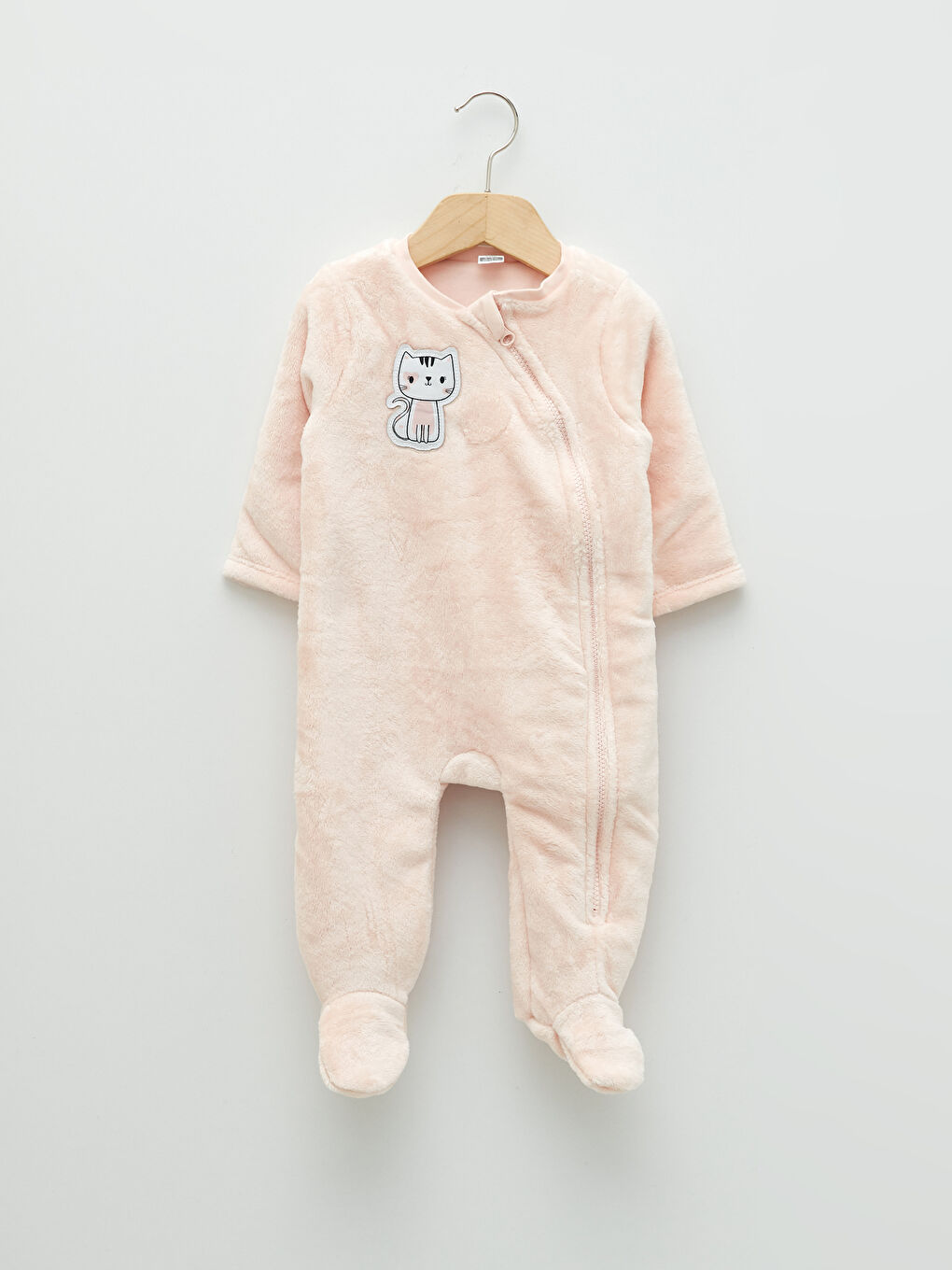 Combinaison Zippée en Peluche pour Bébé Fille à Col Rond, Manches Longues et Détails Brodés