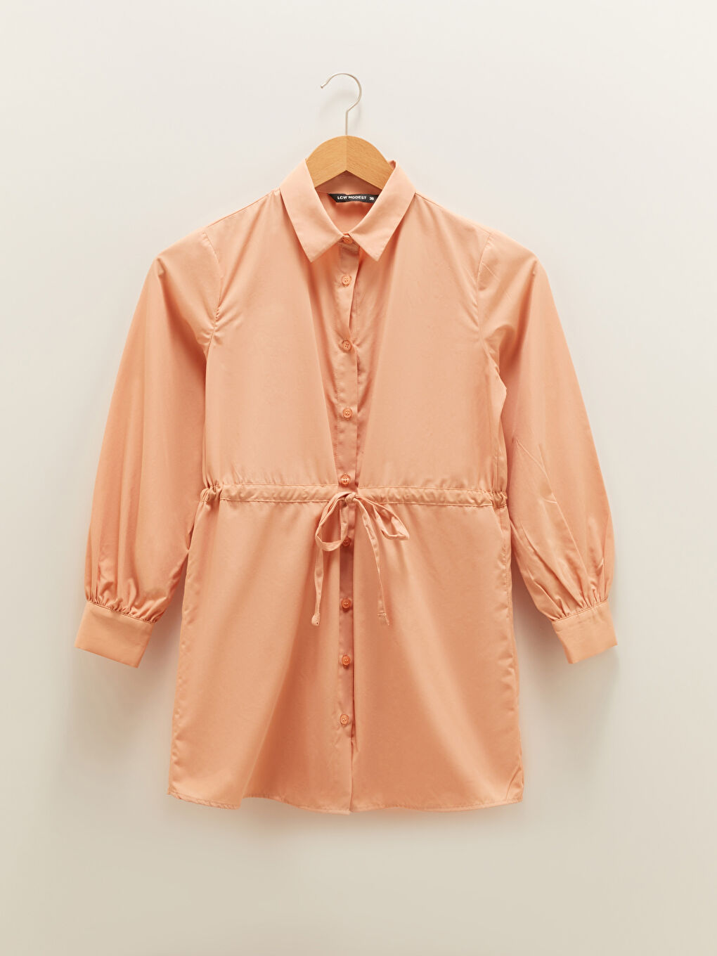 تونيك قميص للسيدات بخصر مسطح وتفاصيل تجمع وكم طويل من البوبلين-5