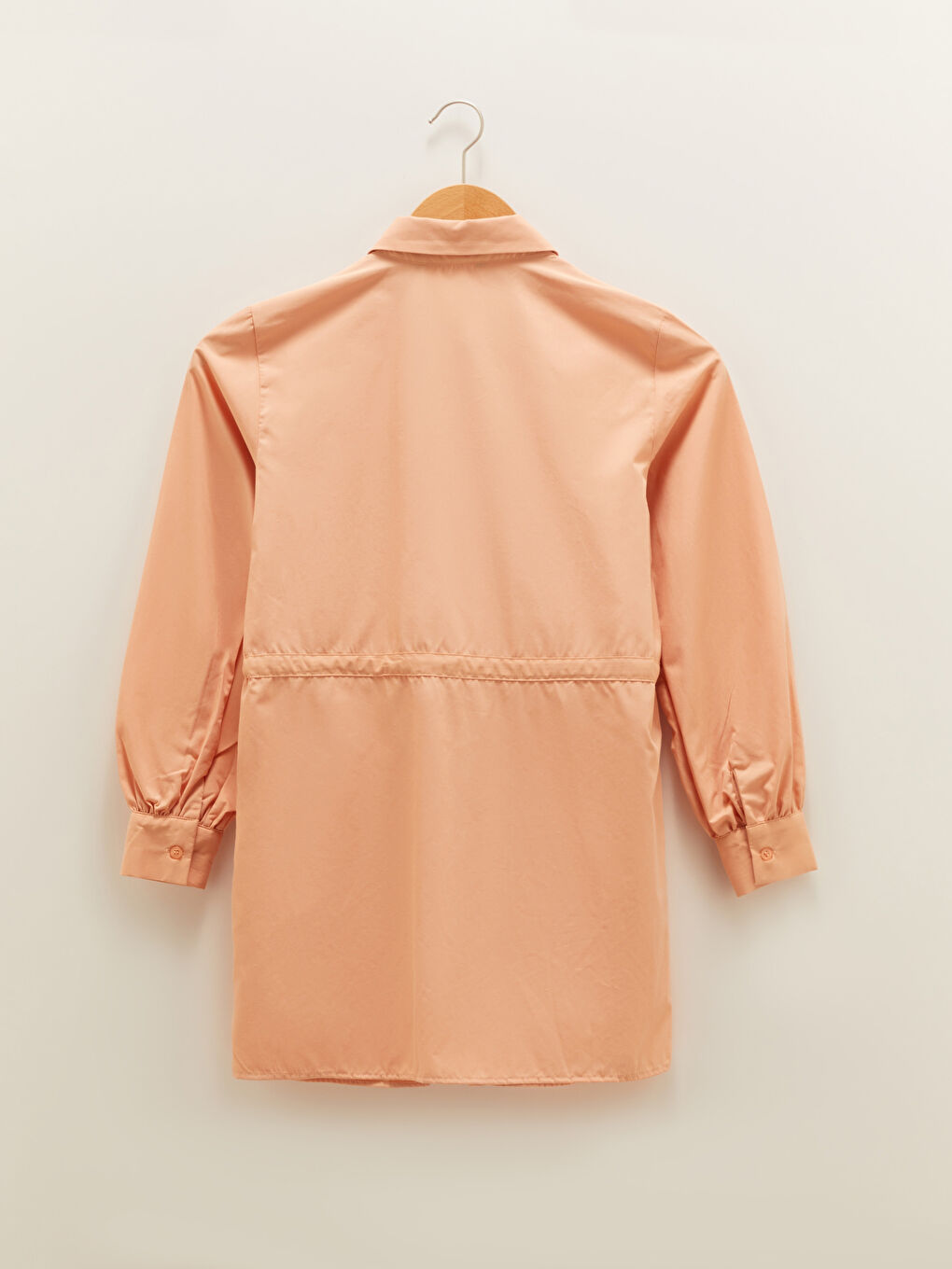 تونيك قميص للسيدات بخصر مسطح وتفاصيل تجمع وكم طويل من البوبلين-6