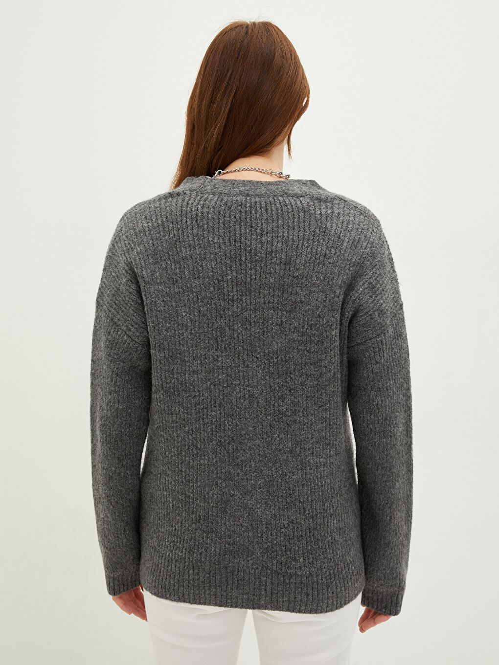 V-Neck Plain Long Sleeved Front Button Closure Maternity Knitwear Cardigan-4