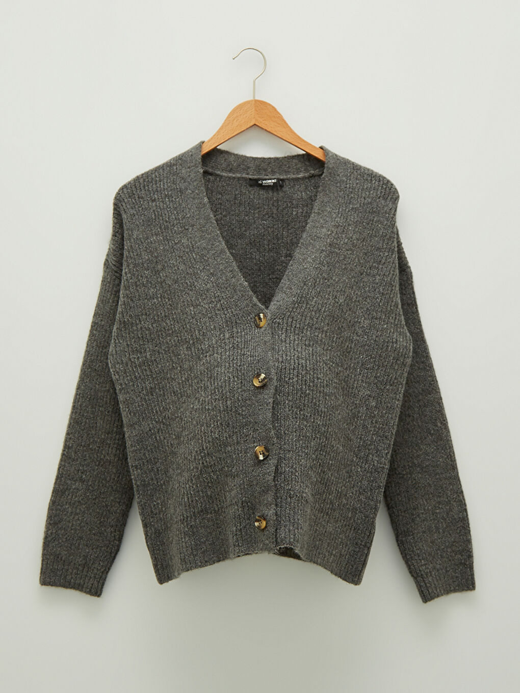 V-Neck Plain Long Sleeved Front Button Closure Maternity Knitwear Cardigan-5
