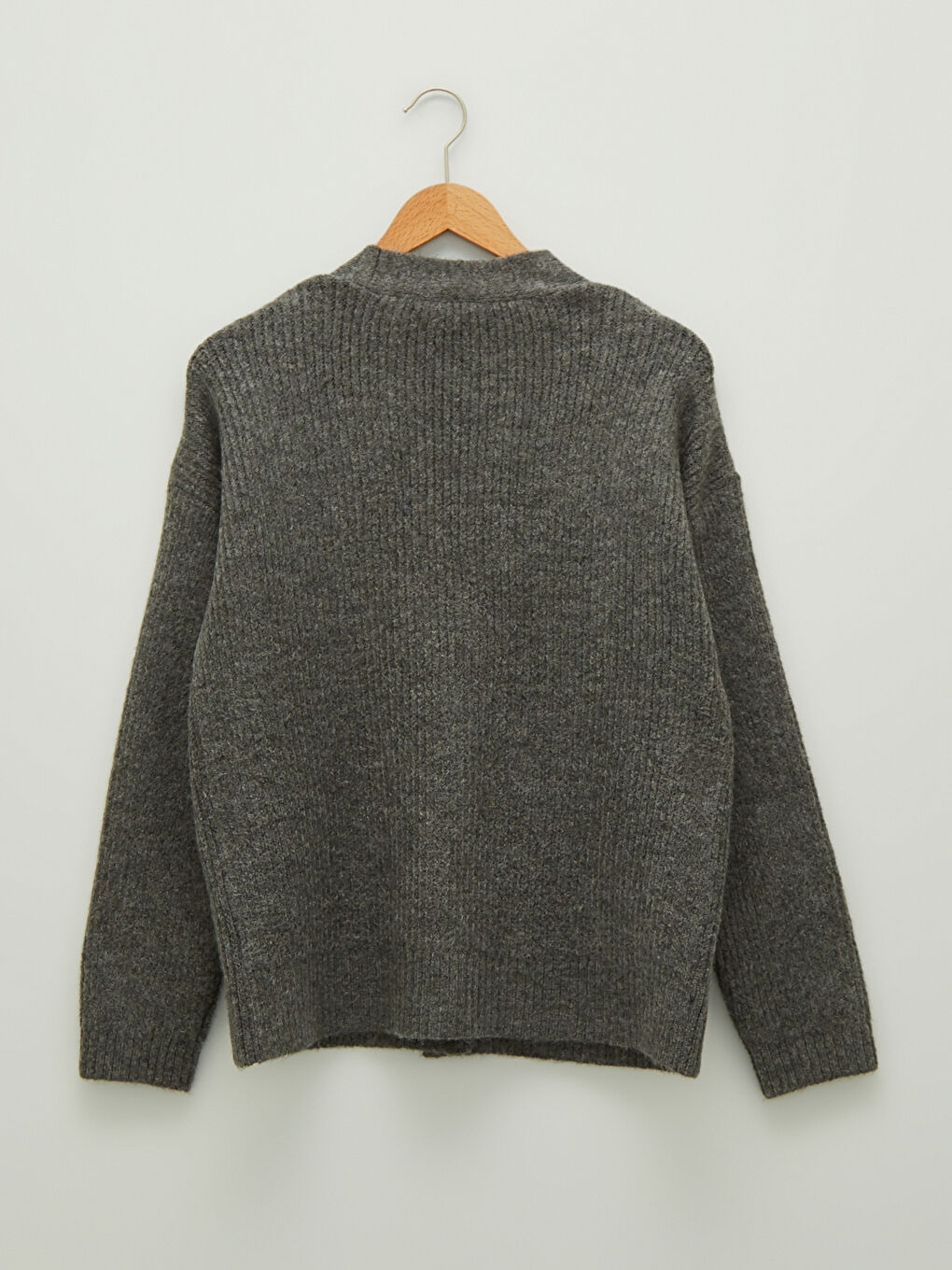 V-Neck Plain Long Sleeved Front Button Closure Maternity Knitwear Cardigan-6
