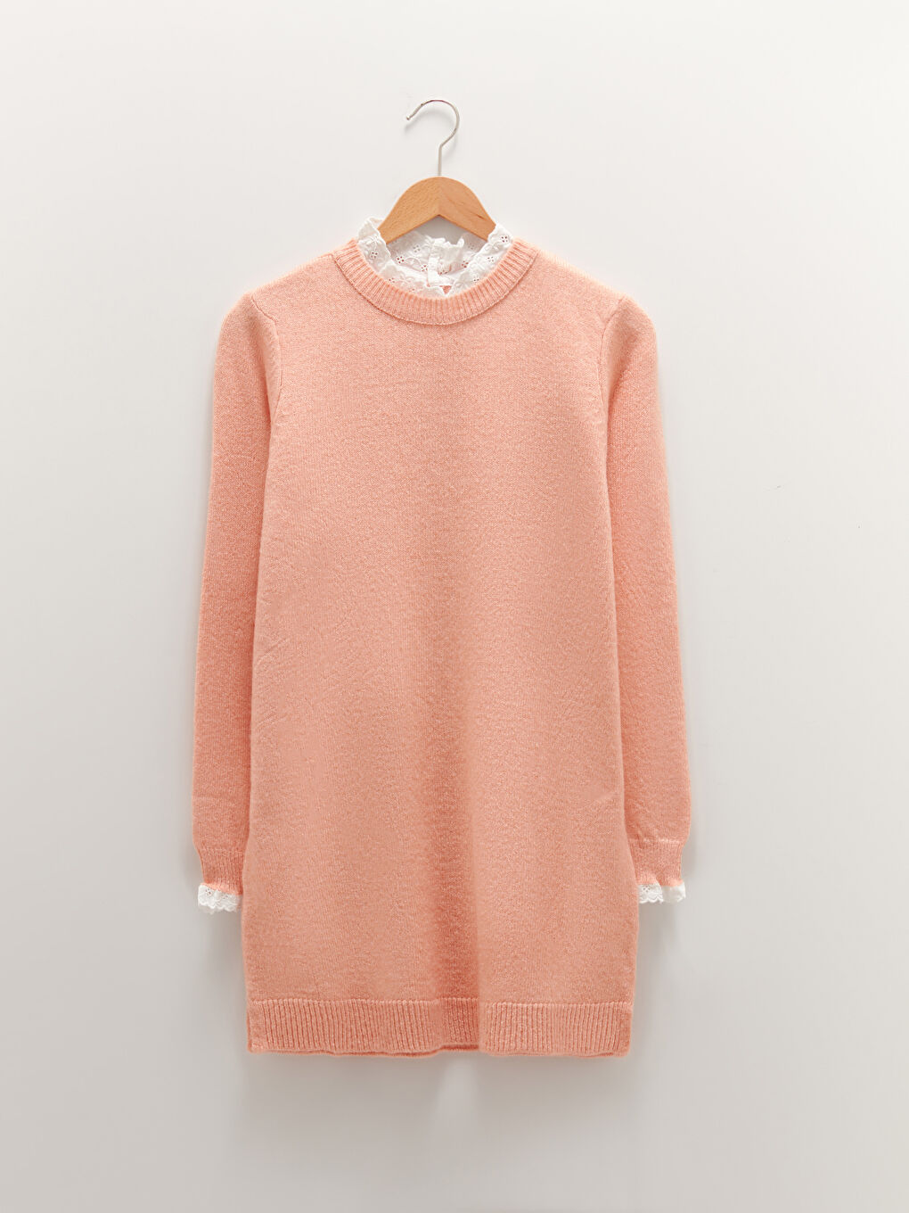 Turuncu Bisiklet Yaka Nakışlı Uzun Kollu Kadın Triko Tunik-4