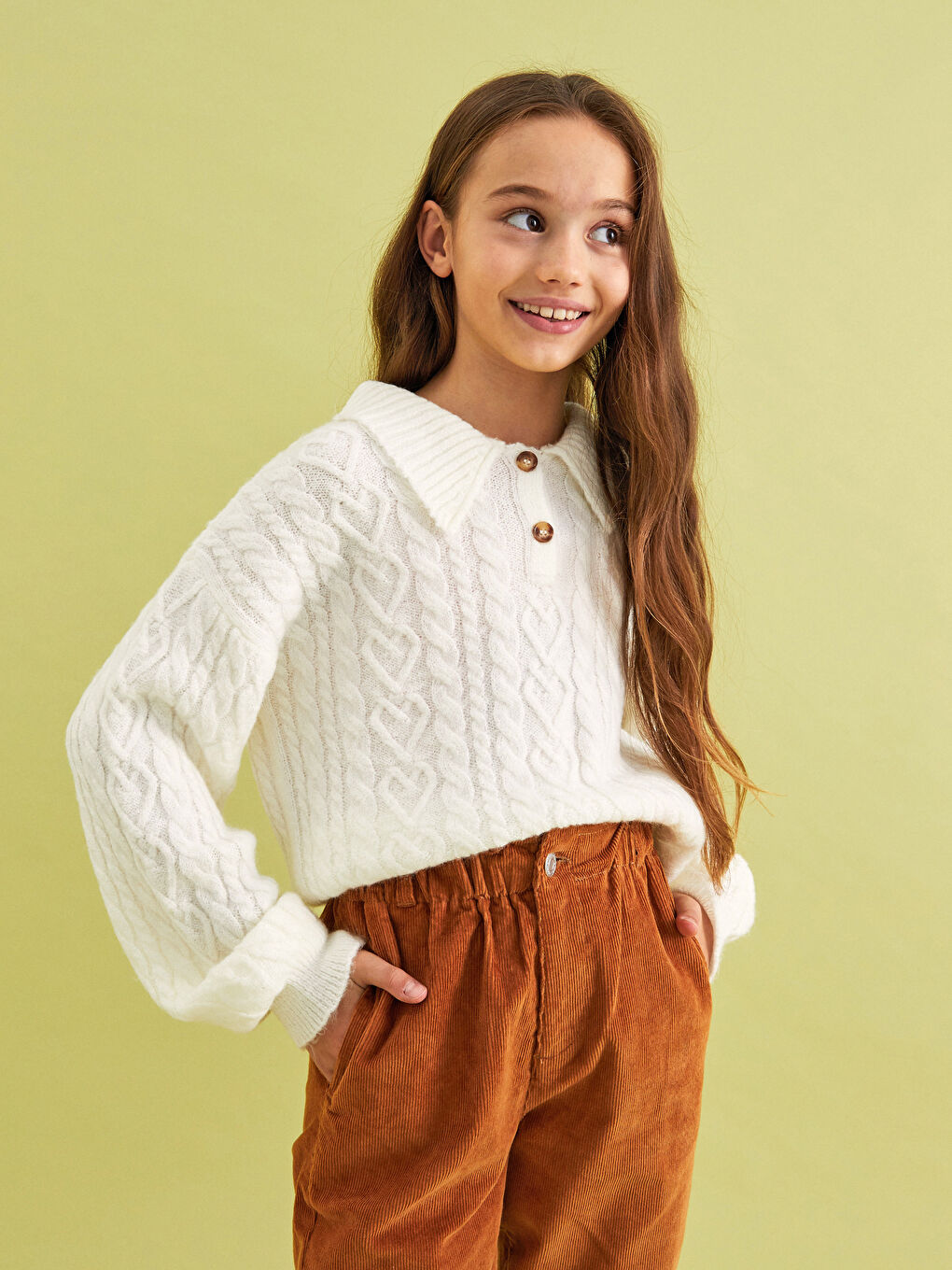 Свитер из трикотажа с водолазкой, узором и длинным рукавом для девочек-1