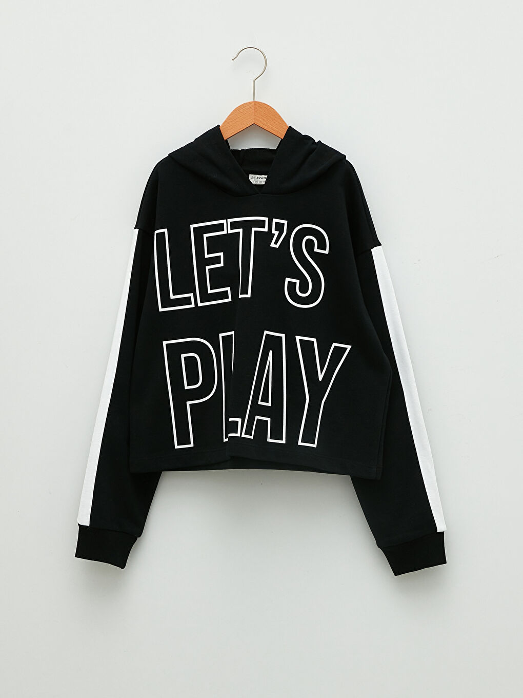 Siyah Kapüşonlu Yazı Baskılı Uzun Kollu Kız Çocuk Sweatshirt