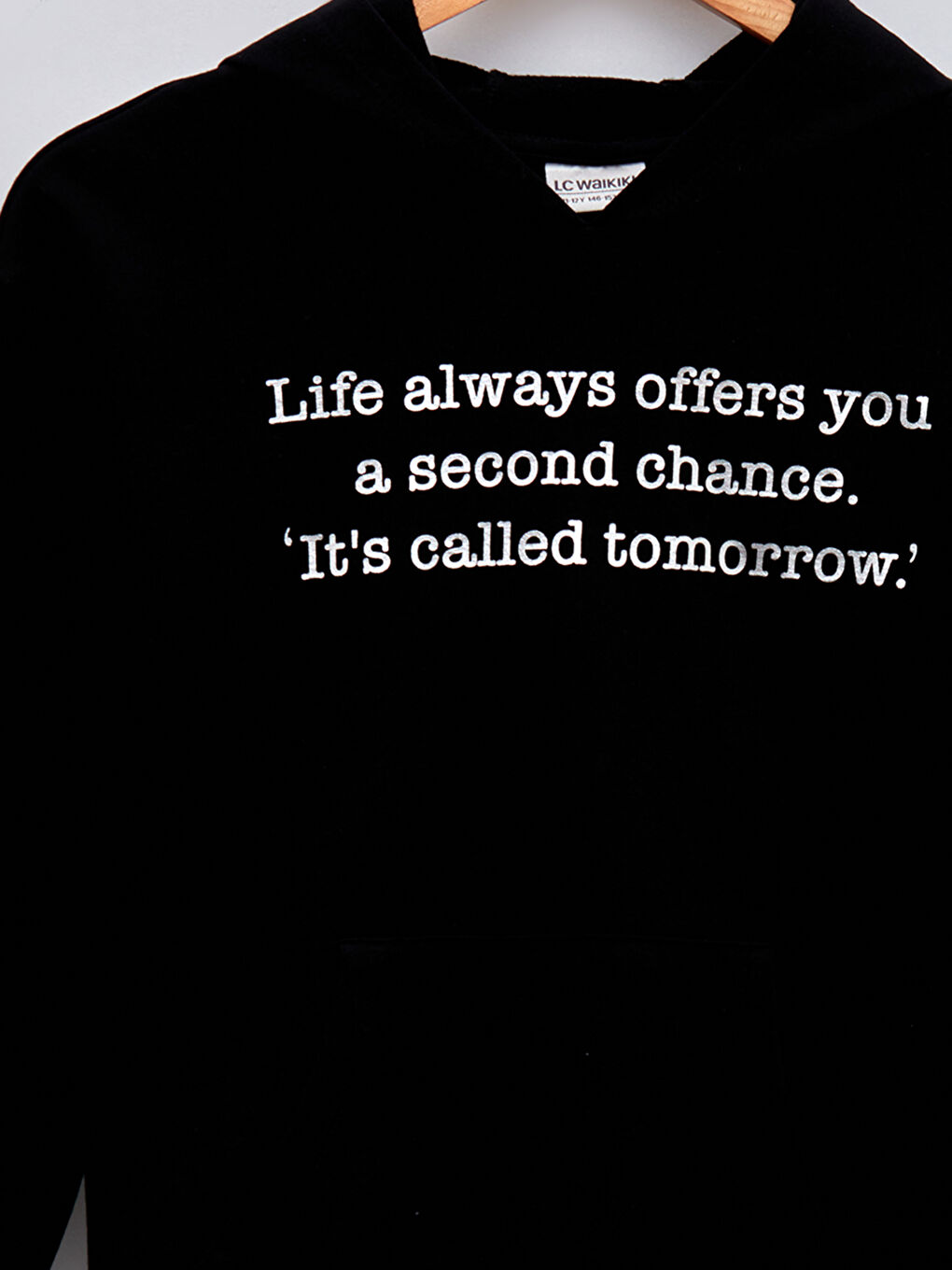 Siyah Kapüşonlu Baskılı Uzun Kollu Kız Çocuk Sweatshirt-2