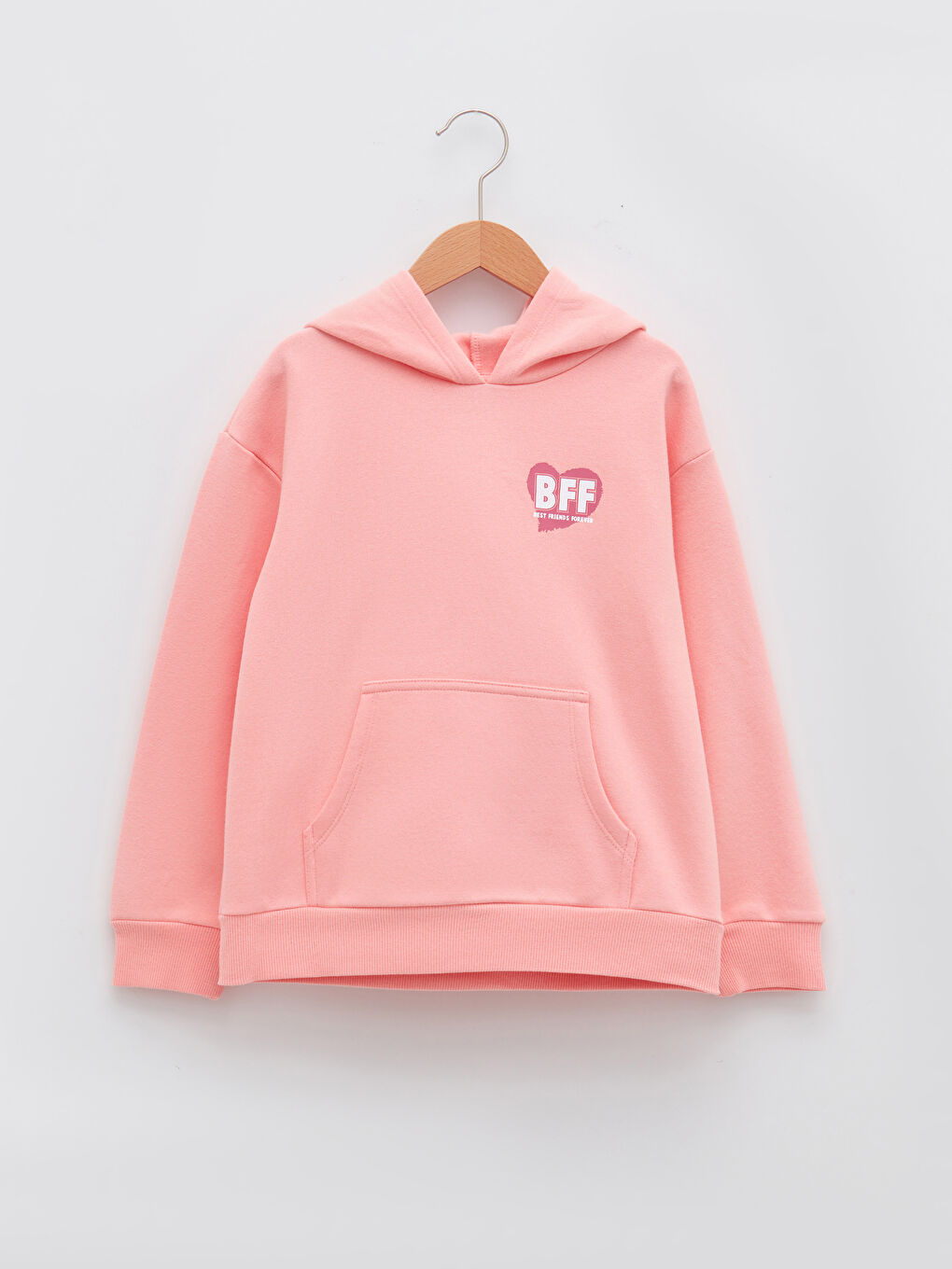 Pembe Kapüşonlu Baskılı Uzun Kollu Kız Çocuk Sweatshirt