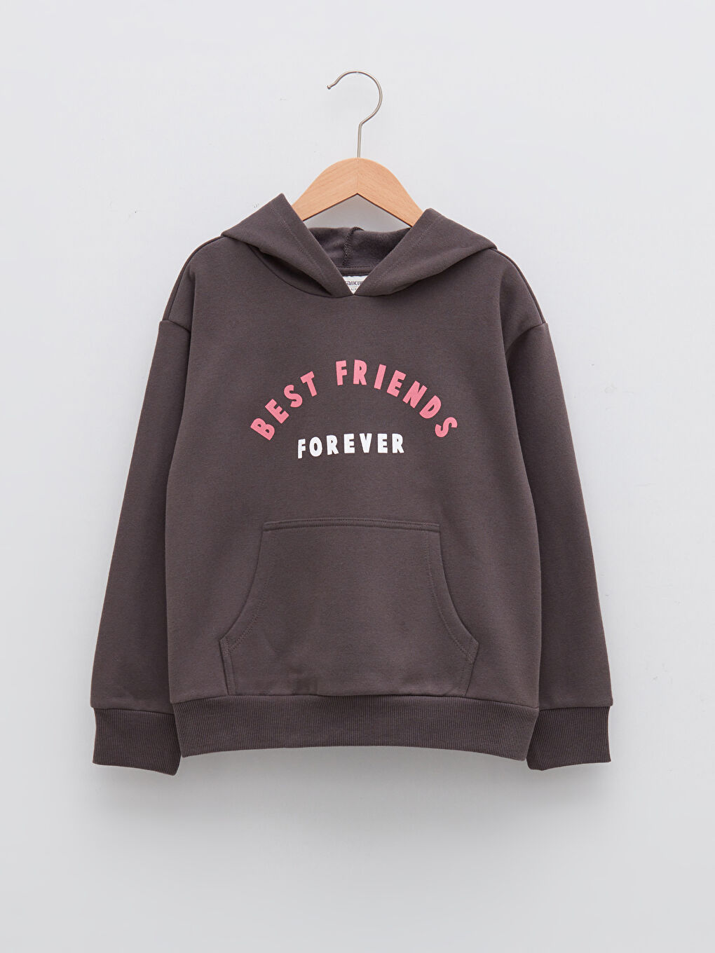 Gri Kapüşonlu Baskılı Uzun Kollu Kız Çocuk Sweatshirt