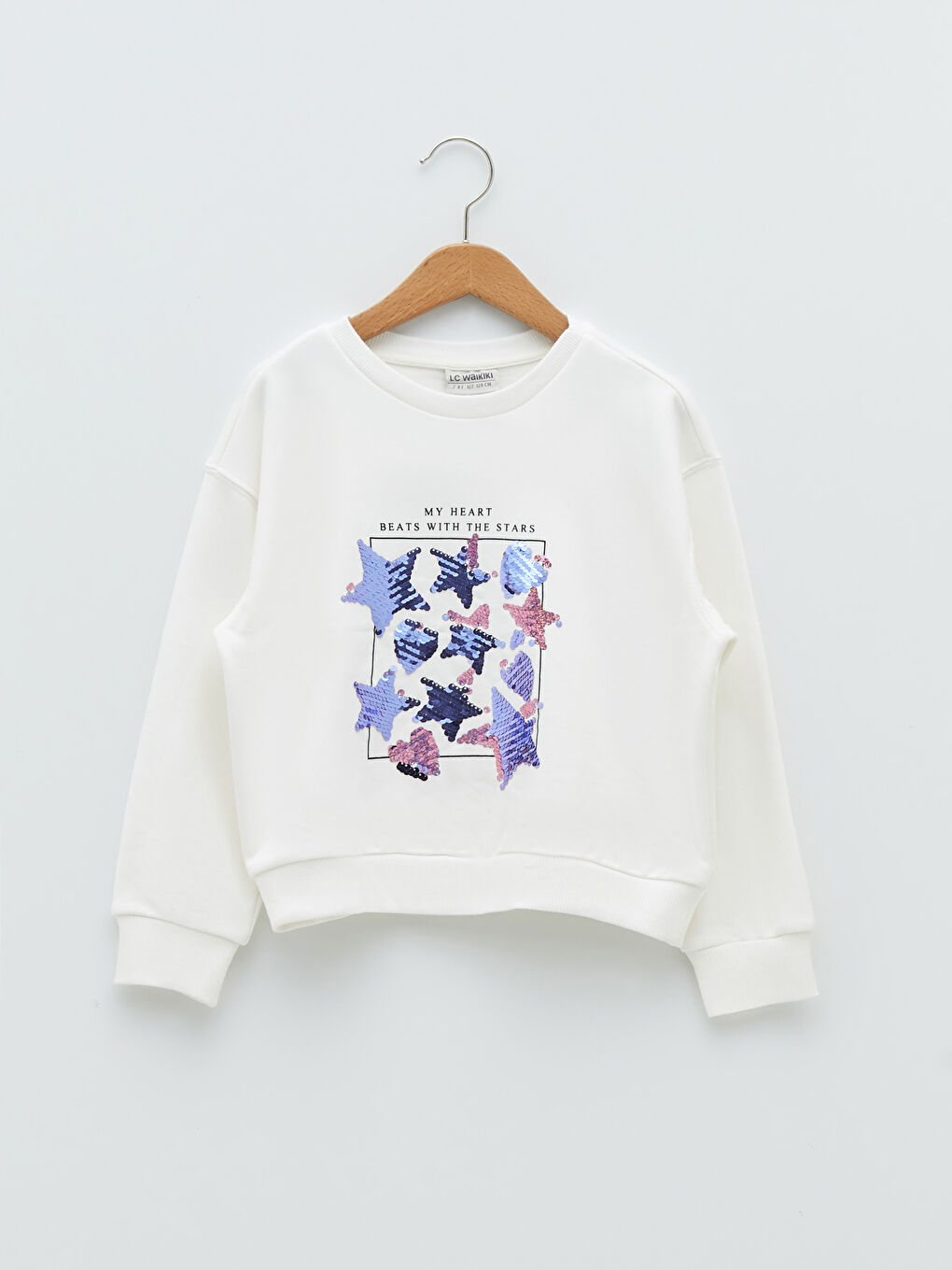 Crew Neck Printed Sequin Long Sleeve Girl Sweatshirt