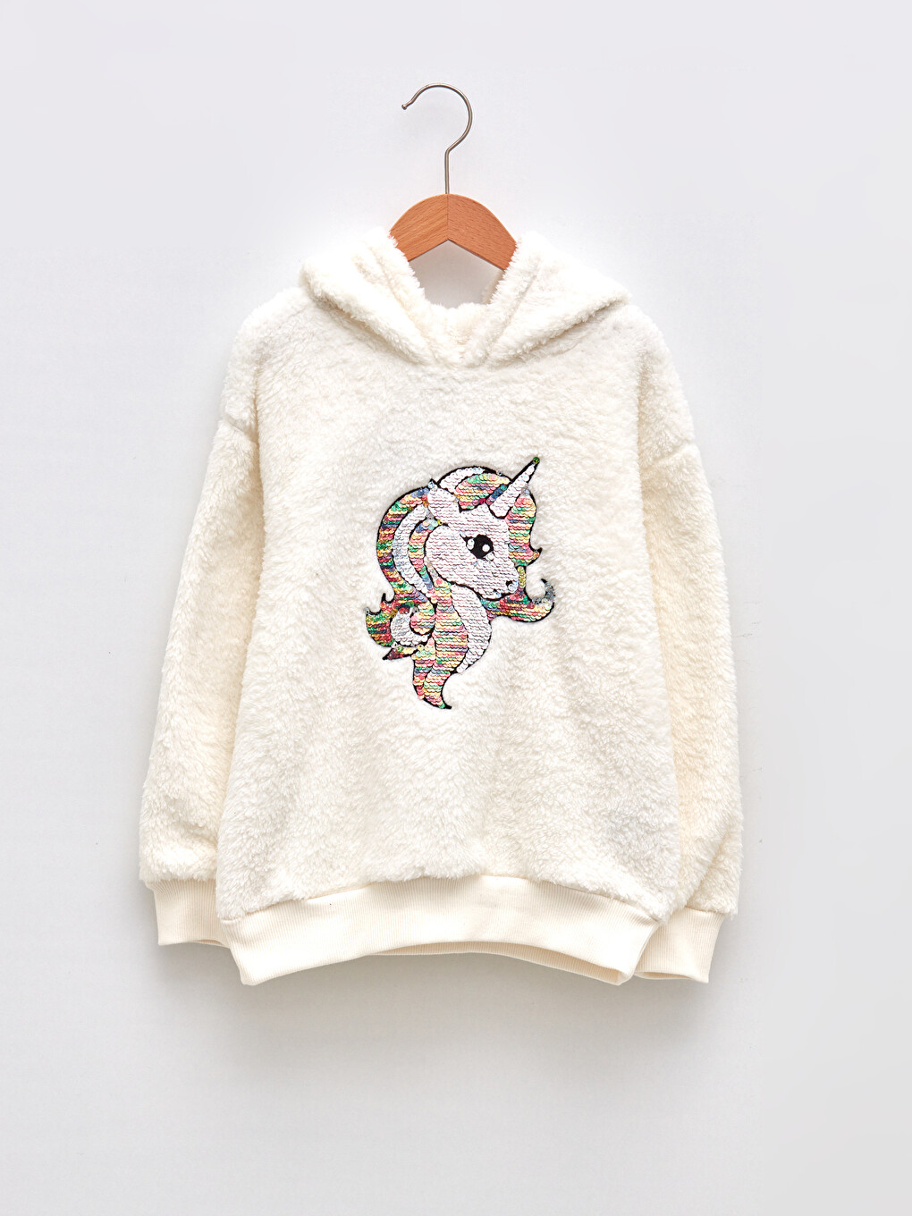 Hooded Sequin Embroidered Long Sleeve Plush Girl's Sweatshirt