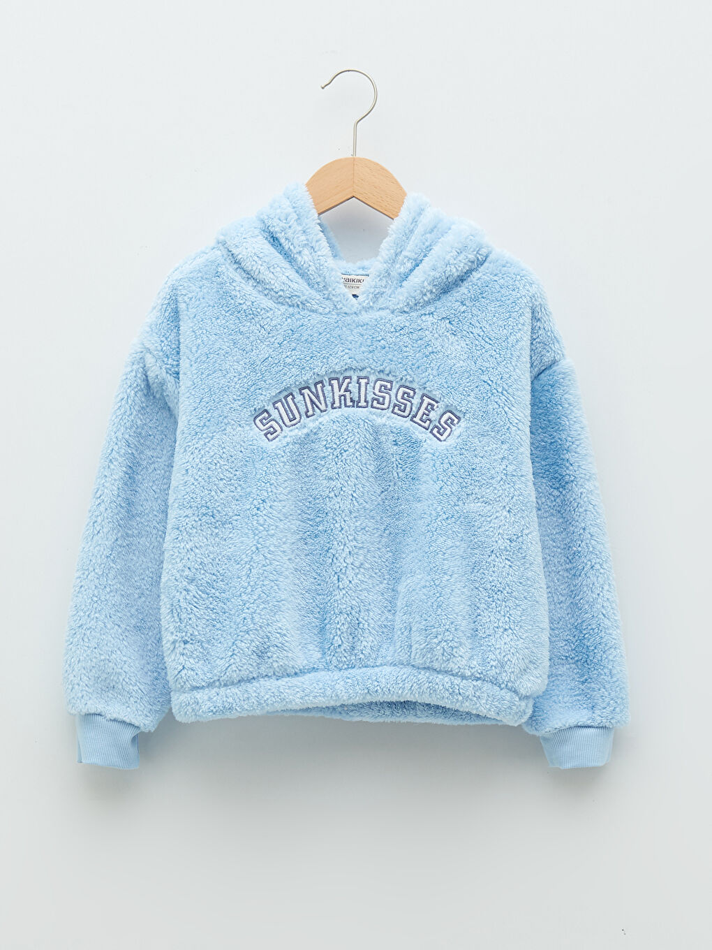 Kapüşonlu Nakış Detaylı Uzun Kollu Pelüş Kız Çocuk Sweatshirt