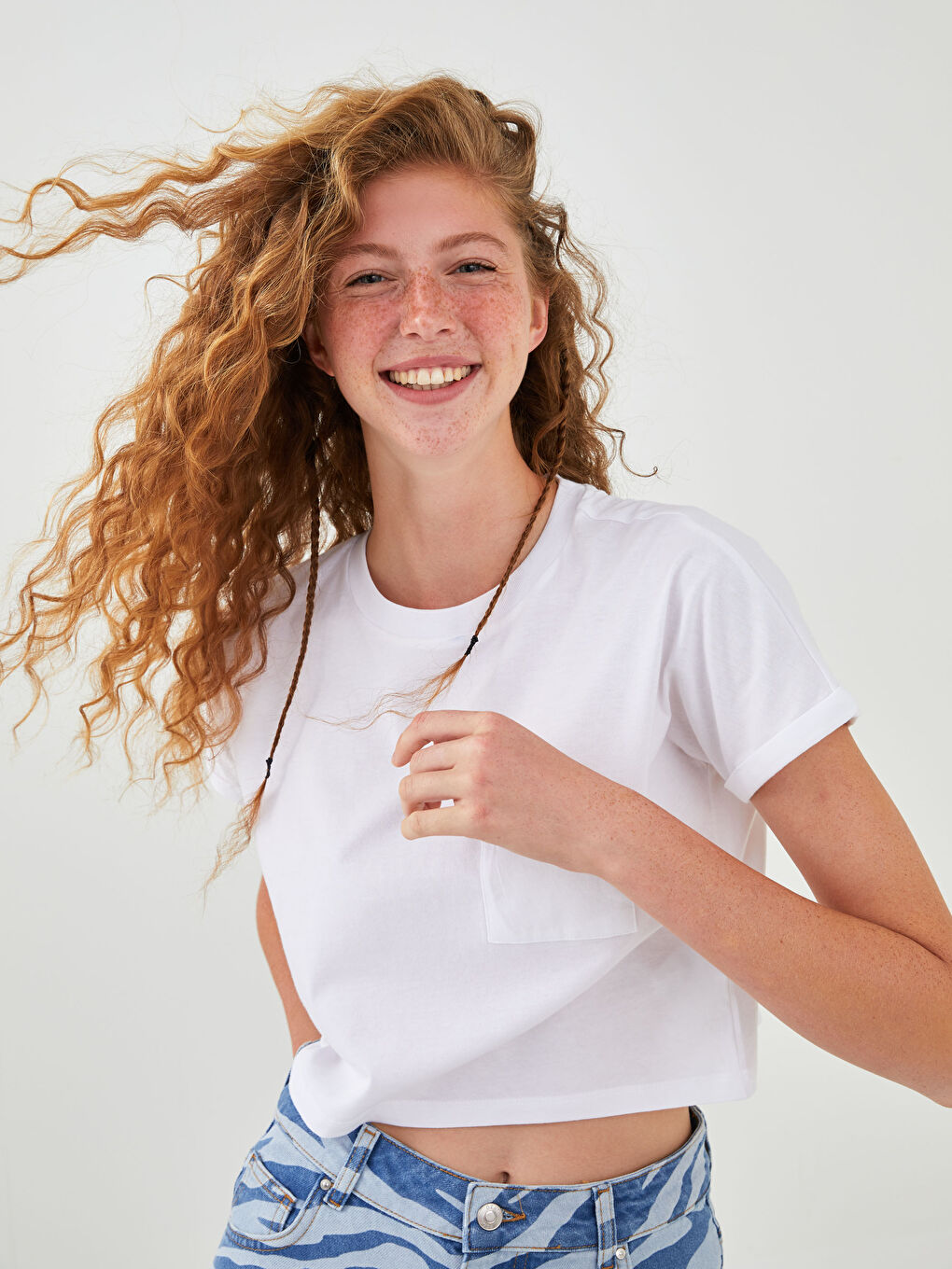Crew Neck Plain Short Sleeve Women's Crop-2
