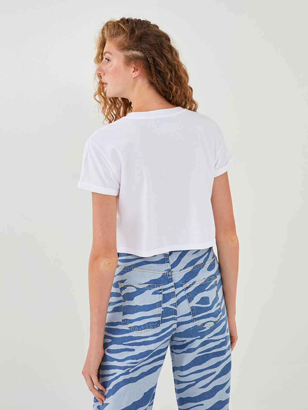 Crew Neck Plain Short Sleeve Women's Crop-5