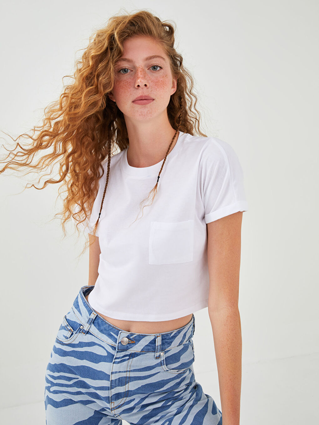 Crew Neck Plain Short Sleeve Women's Crop