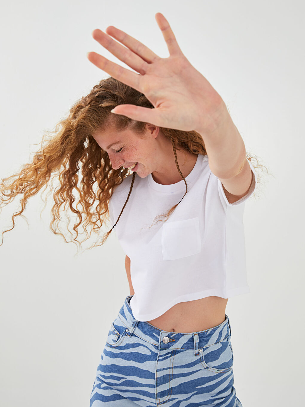Crew Neck Plain Short Sleeve Women's Crop-1