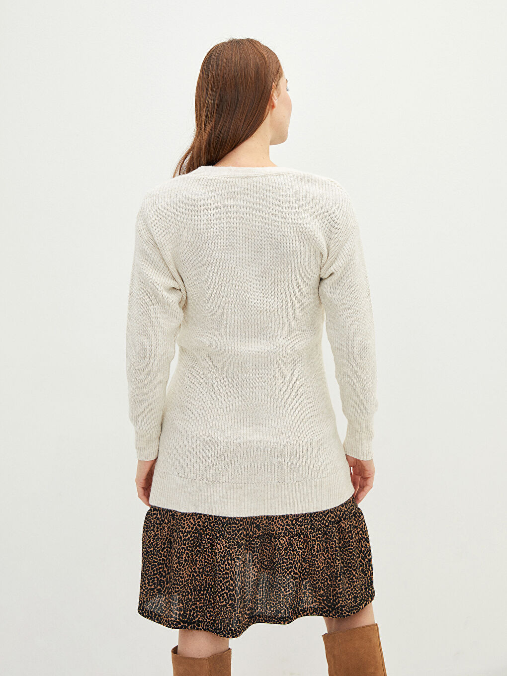 Кардиган Женский Трикотажный С Длинным Рукавом, V-Образным Вырезом и Прямыми Завязками-12