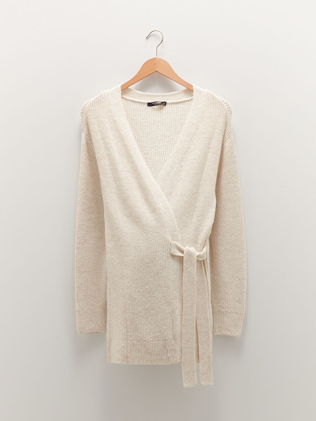 Кардиган Женский Трикотажный С Длинным Рукавом, V-Образным Вырезом и Прямыми Завязками-14