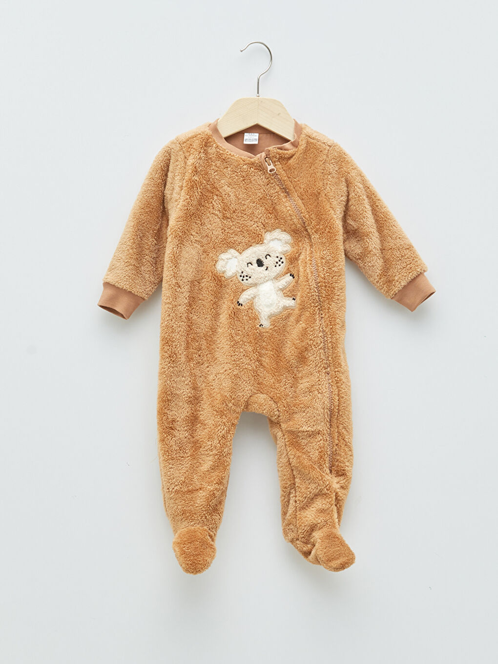 LCW baby Crew Neck Long Sleeve Plush Baby Boy Zippered Jumpsuit -W1CD93Z1-GGK