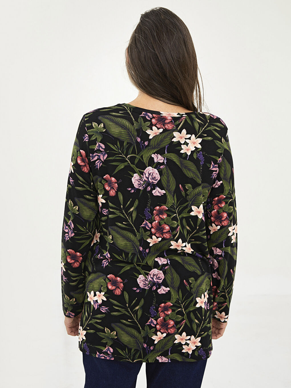 Karışık V Yaka Çiçekli Uzun Kollu Viskon Kadın Bluz-4