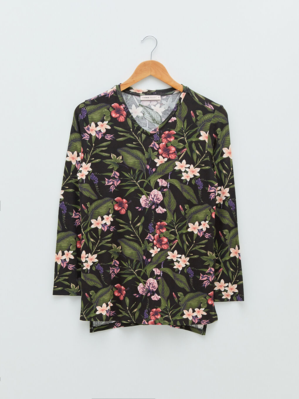 Karışık V Yaka Çiçekli Uzun Kollu Viskon Kadın Bluz-5