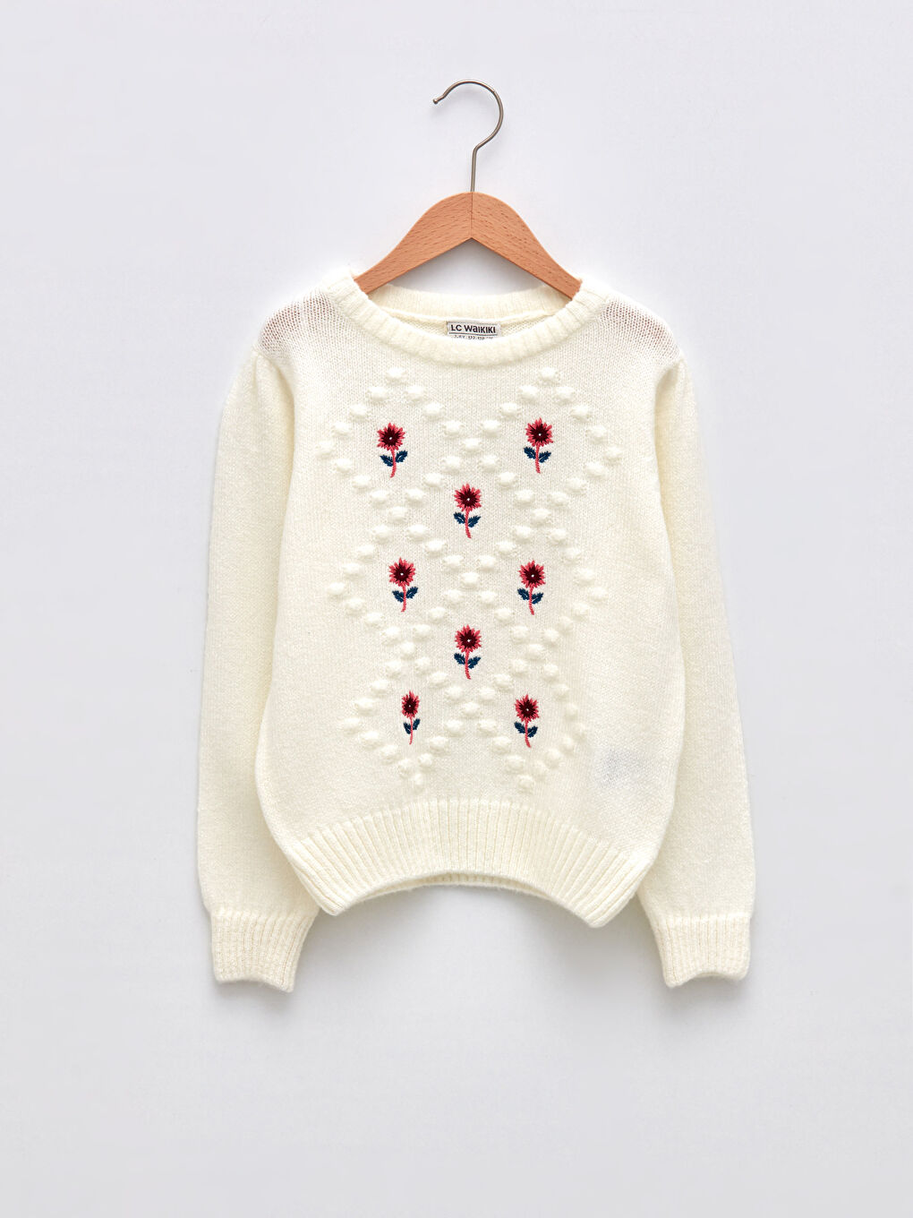 қыздарға арналған кестеленген ұзын жең трикотаж жемпір