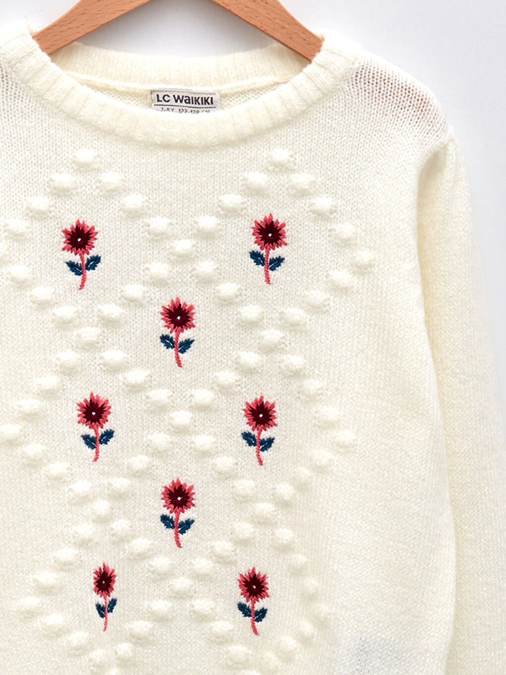 қыздарға арналған кестеленген ұзын жең трикотаж жемпір-2