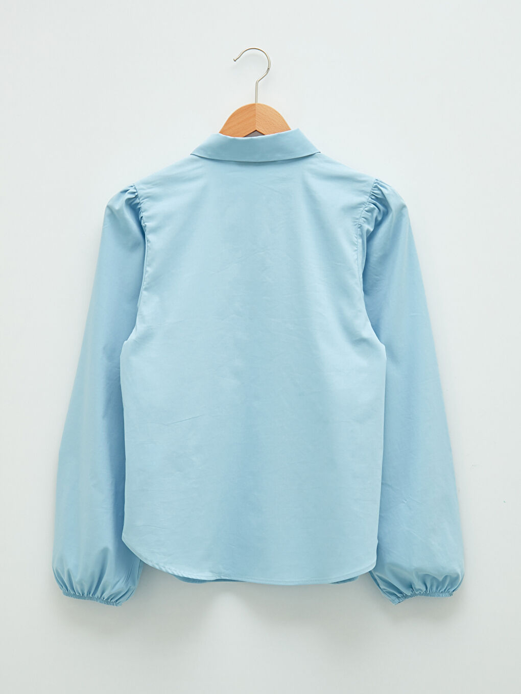 Mavi Önden Düğme Kapamalı Düz Uzun Kollu Kadın Gömlek-6