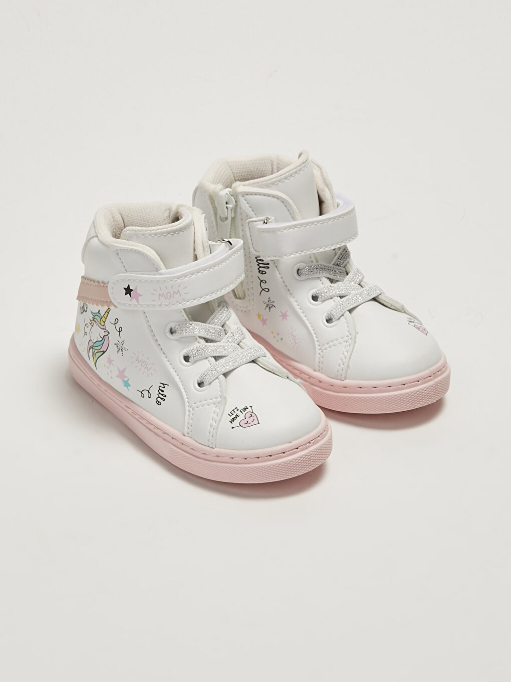 Beyaz Baskılı Cırt Cırtlı Kız Bebek Spor Ayakkabı