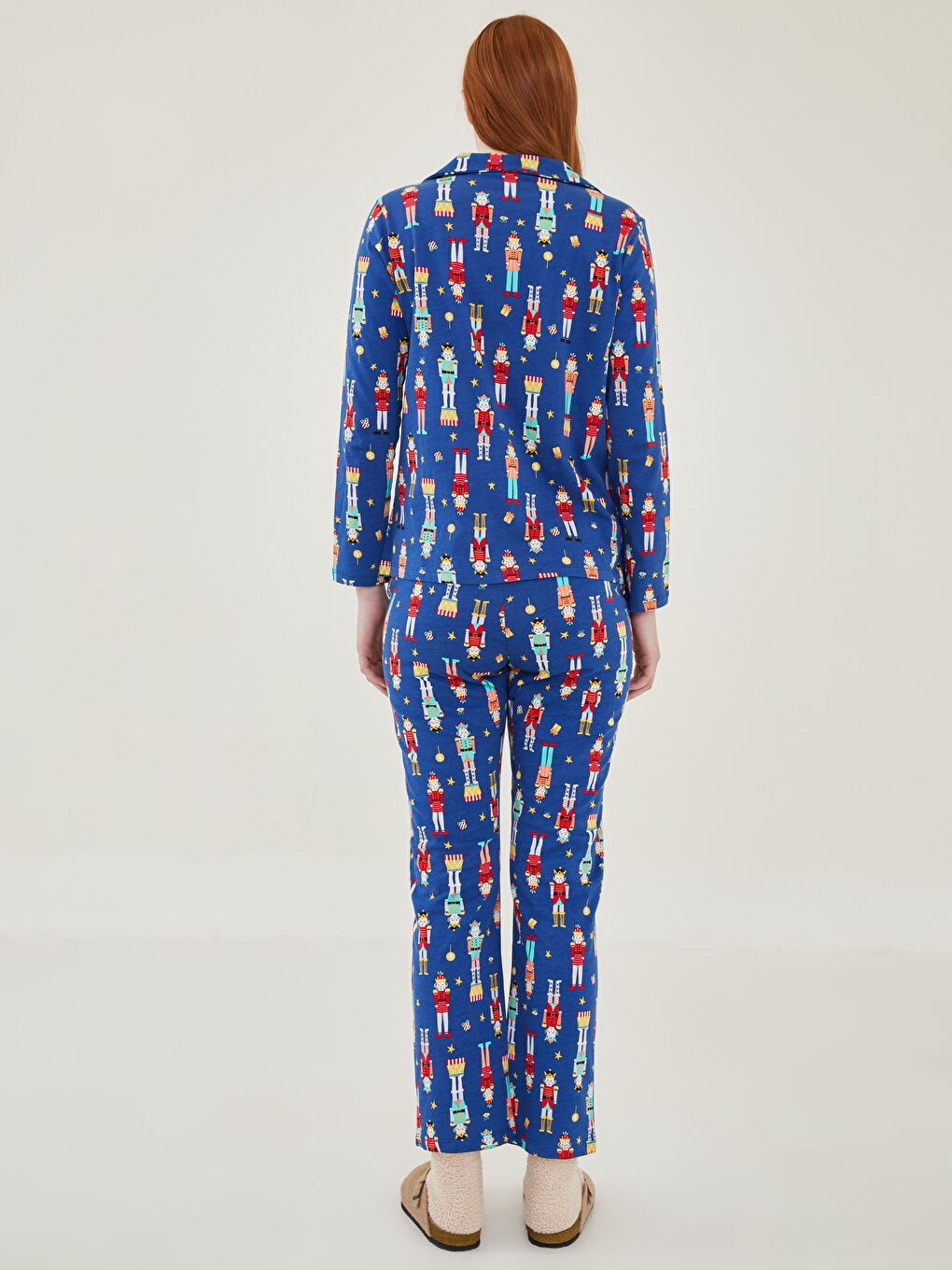 Shirt Neck New Year Themed Long Sleeve Cotton Women's Pajama Set-4