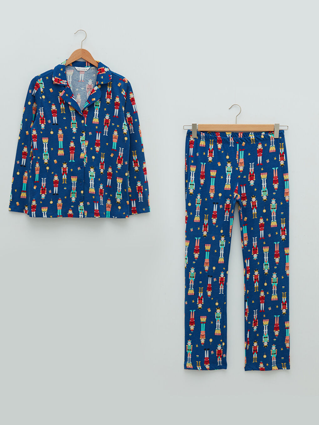 Shirt Neck New Year Themed Long Sleeve Cotton Women's Pajama Set-5