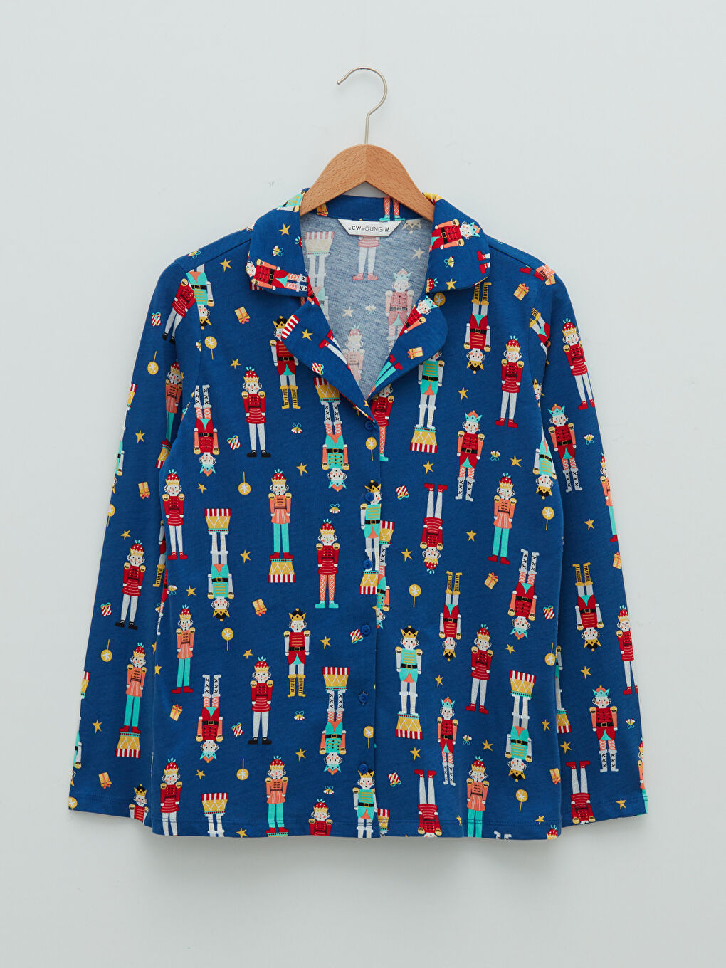 Shirt Neck New Year Themed Long Sleeve Cotton Women's Pajama Set-6