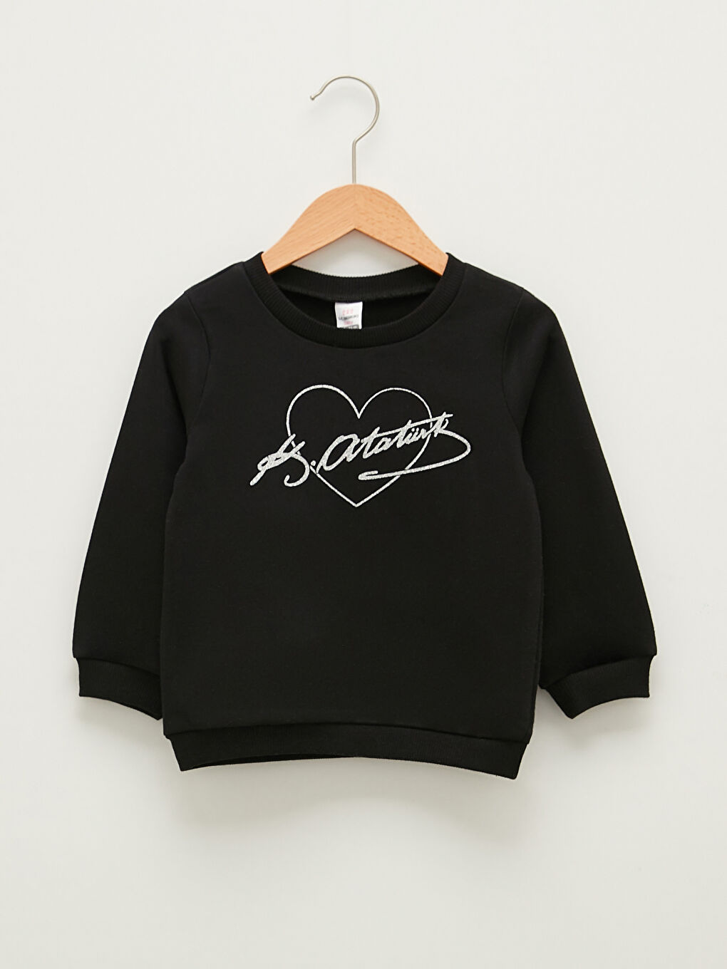 Siyah Bisiklet Yaka Uzun Kollu Atatürk İmza Baskılı Kız Bebek Sweatshirt