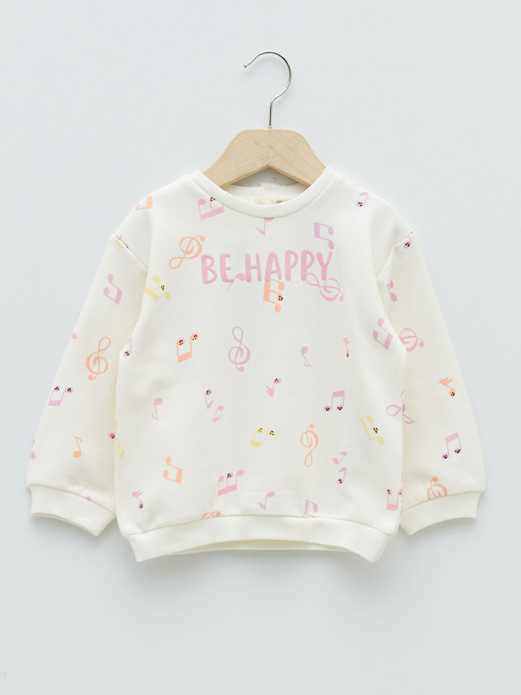 Ekru Bisiklet Yaka Uzun Kollu Baskılı Pamuklu Kız Bebek Sweatshirt