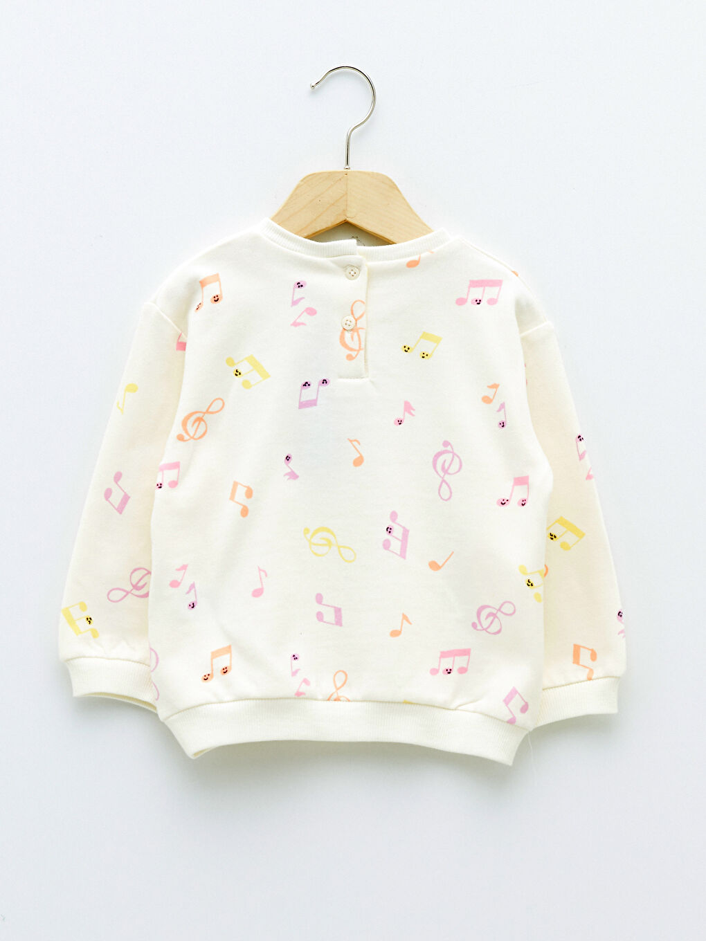 Ekru Bisiklet Yaka Uzun Kollu Baskılı Pamuklu Kız Bebek Sweatshirt-1