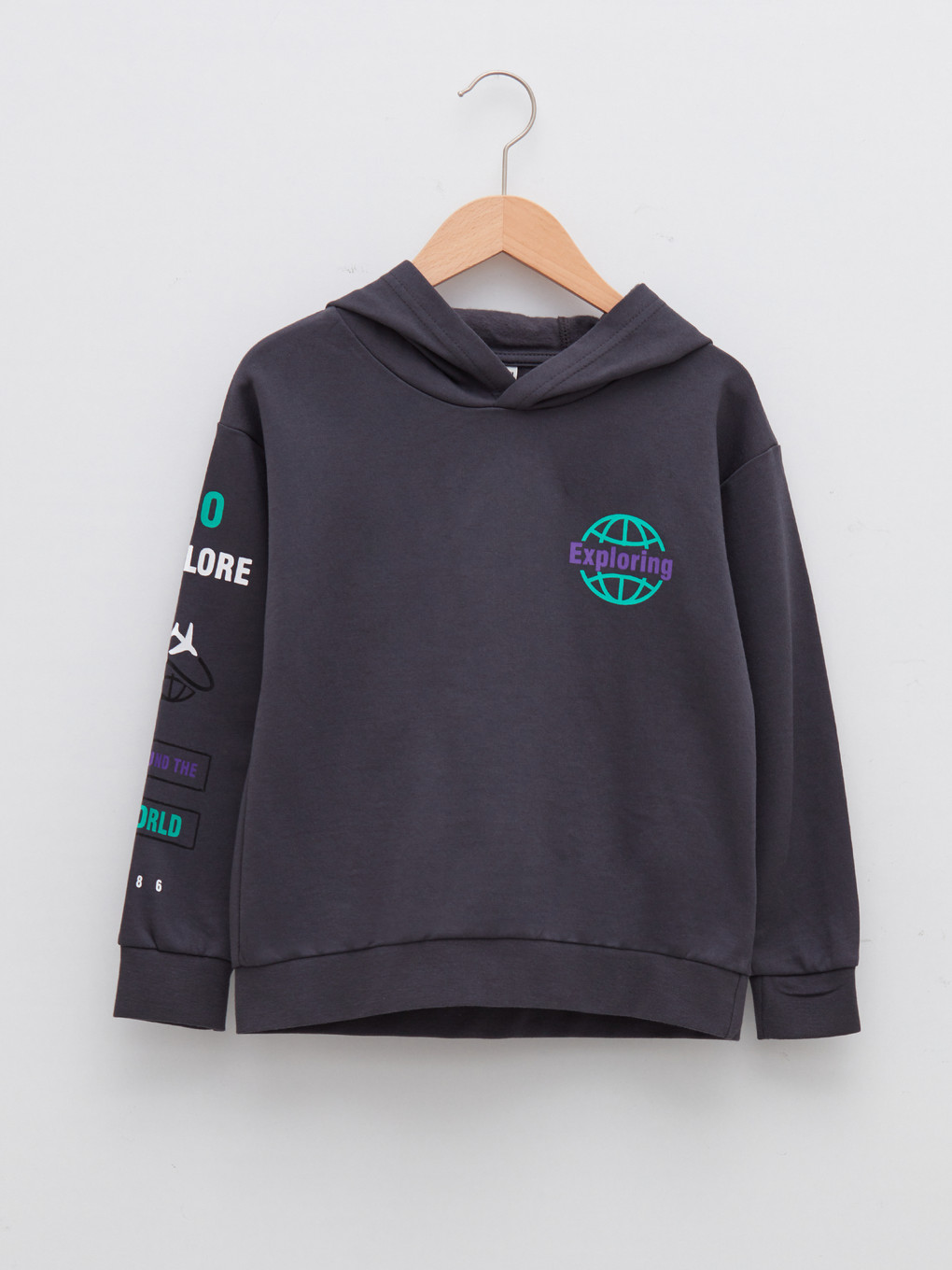 Antrasit Kapüşonlu Baskılı Uzun Kollu Erkek Çocuk Sweatshirt Ve Eşofman Altı-1