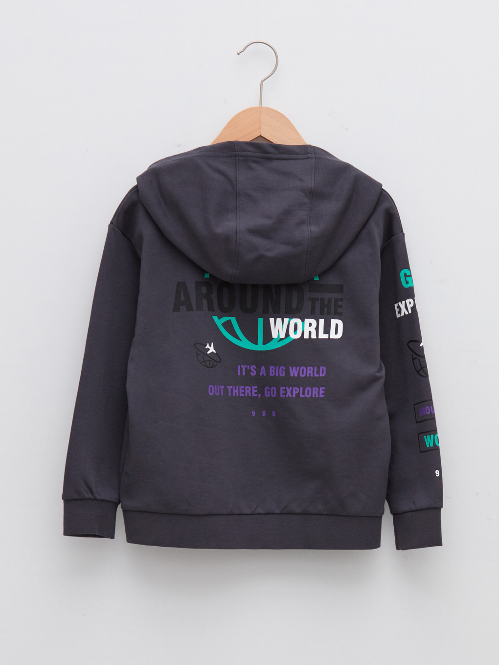 Antrasit Kapüşonlu Baskılı Uzun Kollu Erkek Çocuk Sweatshirt Ve Eşofman Altı-2