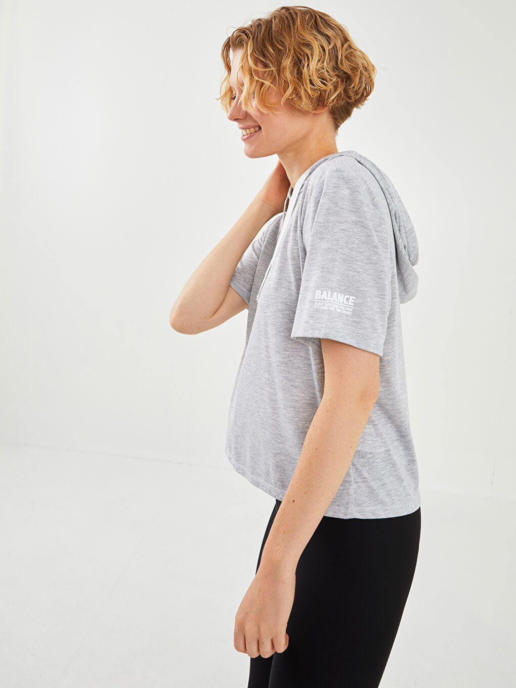 Hooded Collar Printed Short Sleeve Women's Sports T-Shirt-2