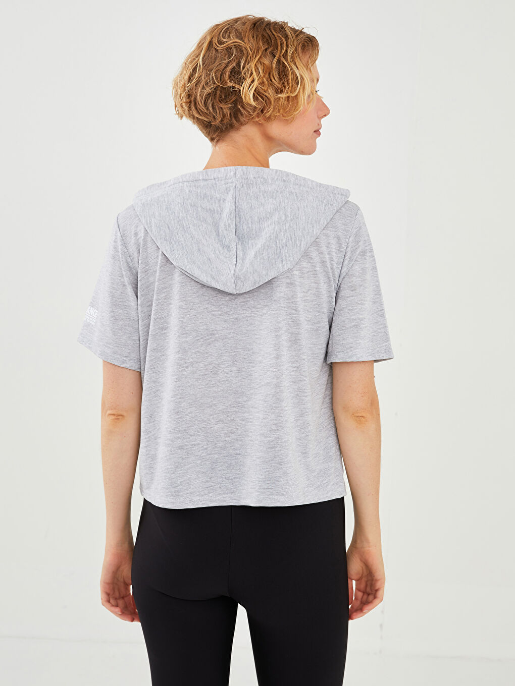 Hooded Collar Printed Short Sleeve Women's Sports T-Shirt-4