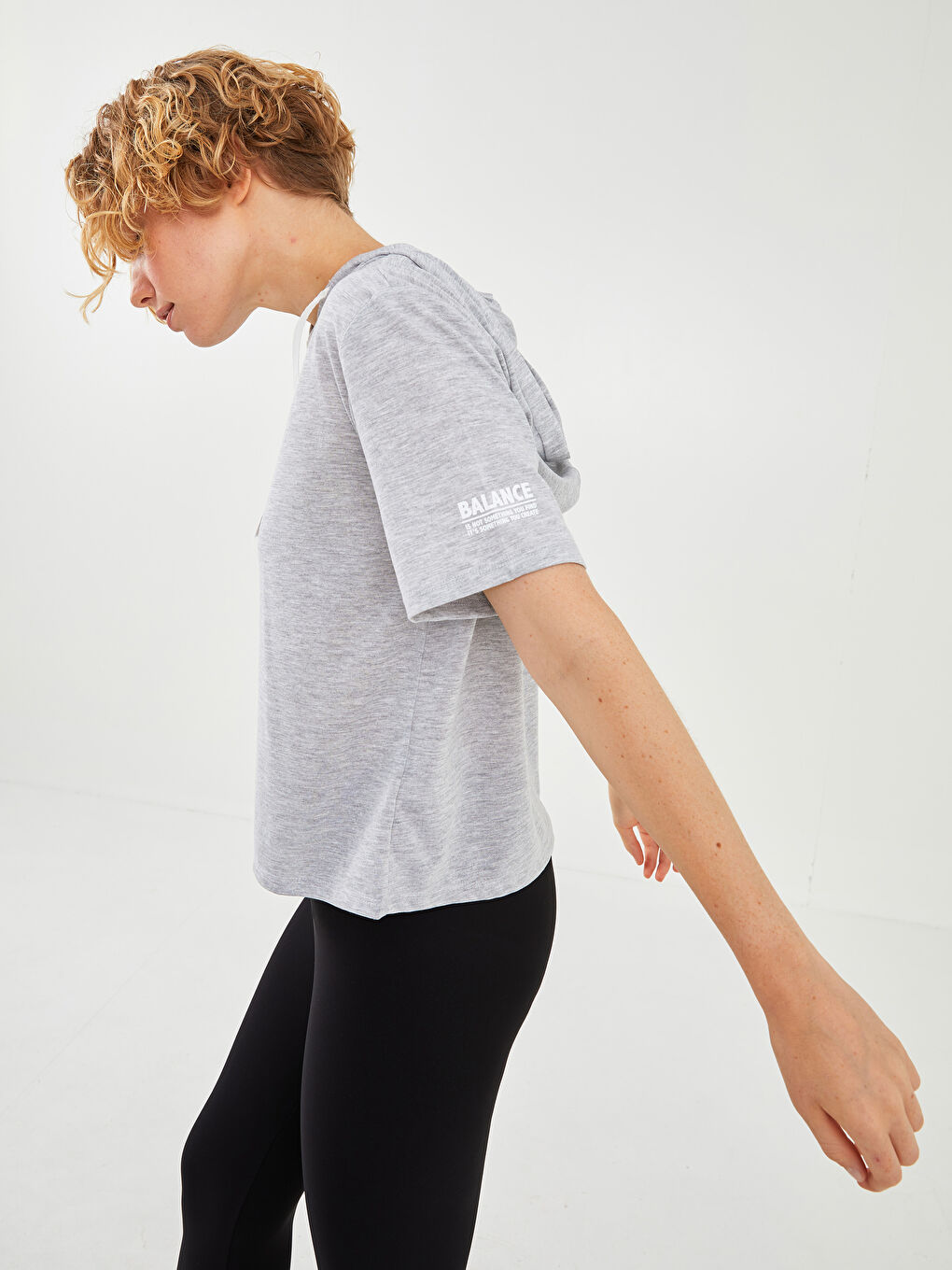 Hooded Collar Printed Short Sleeve Women's Sports T-Shirt-1