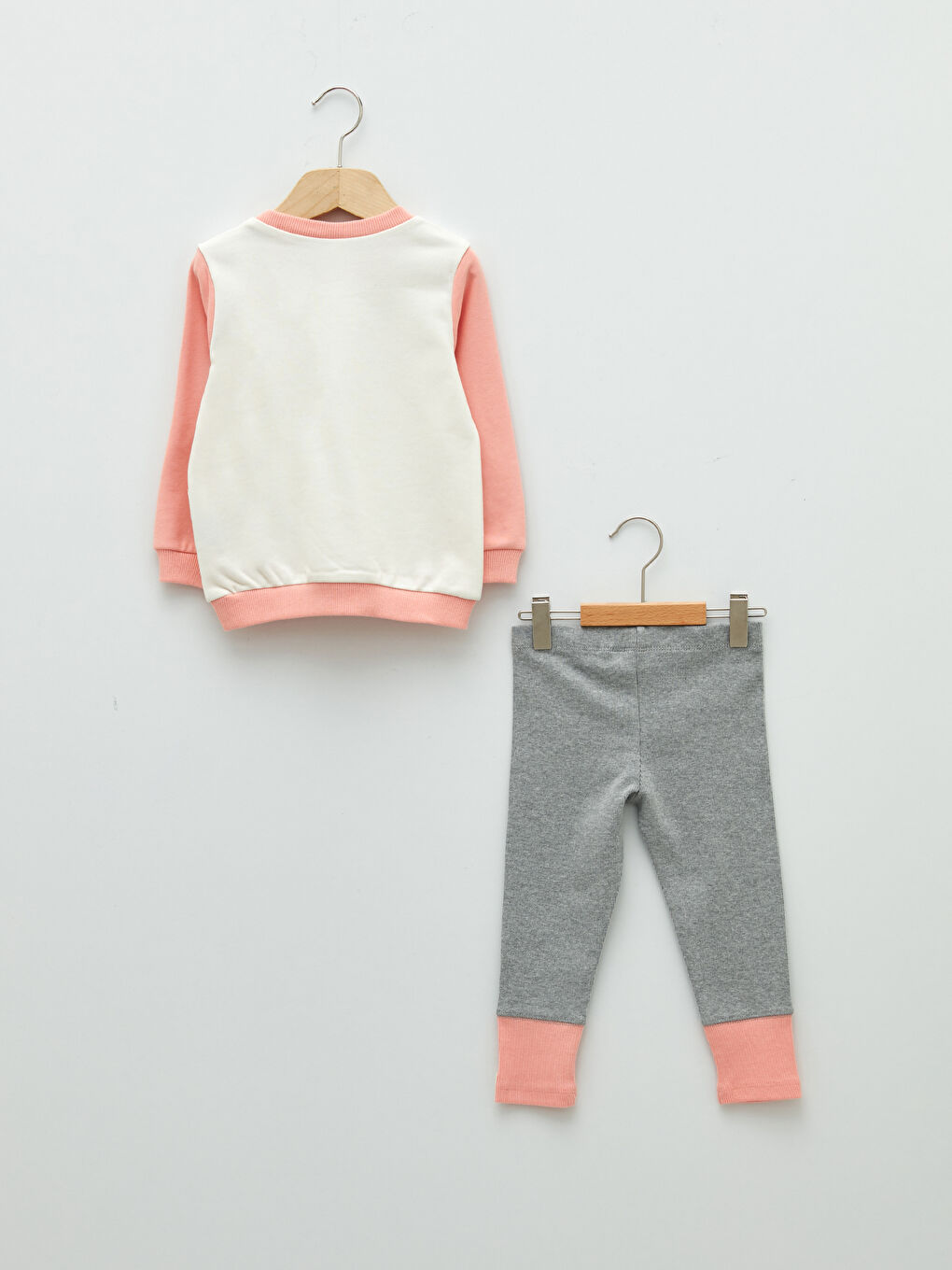 Ekru Bisiklet Yaka Uzun Kollu Baskılı Kız Bebek Sweatshirt ve Tayt Pantolon 2'li Takım-1