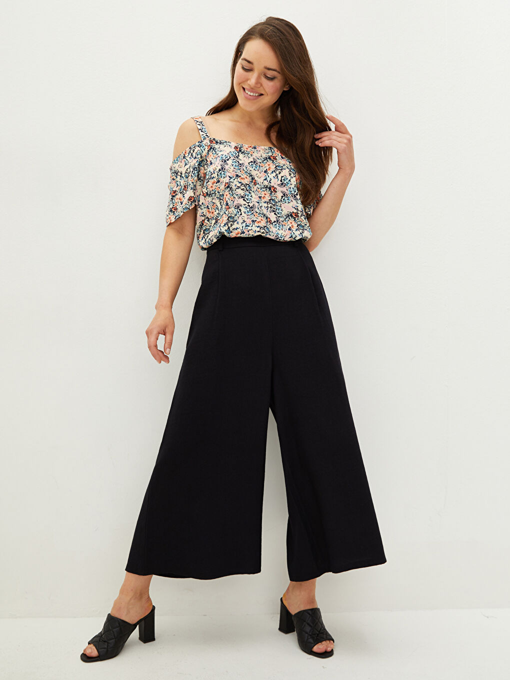 Pantalon Droit Large Coupe Ample Taille Haute pour Femmes