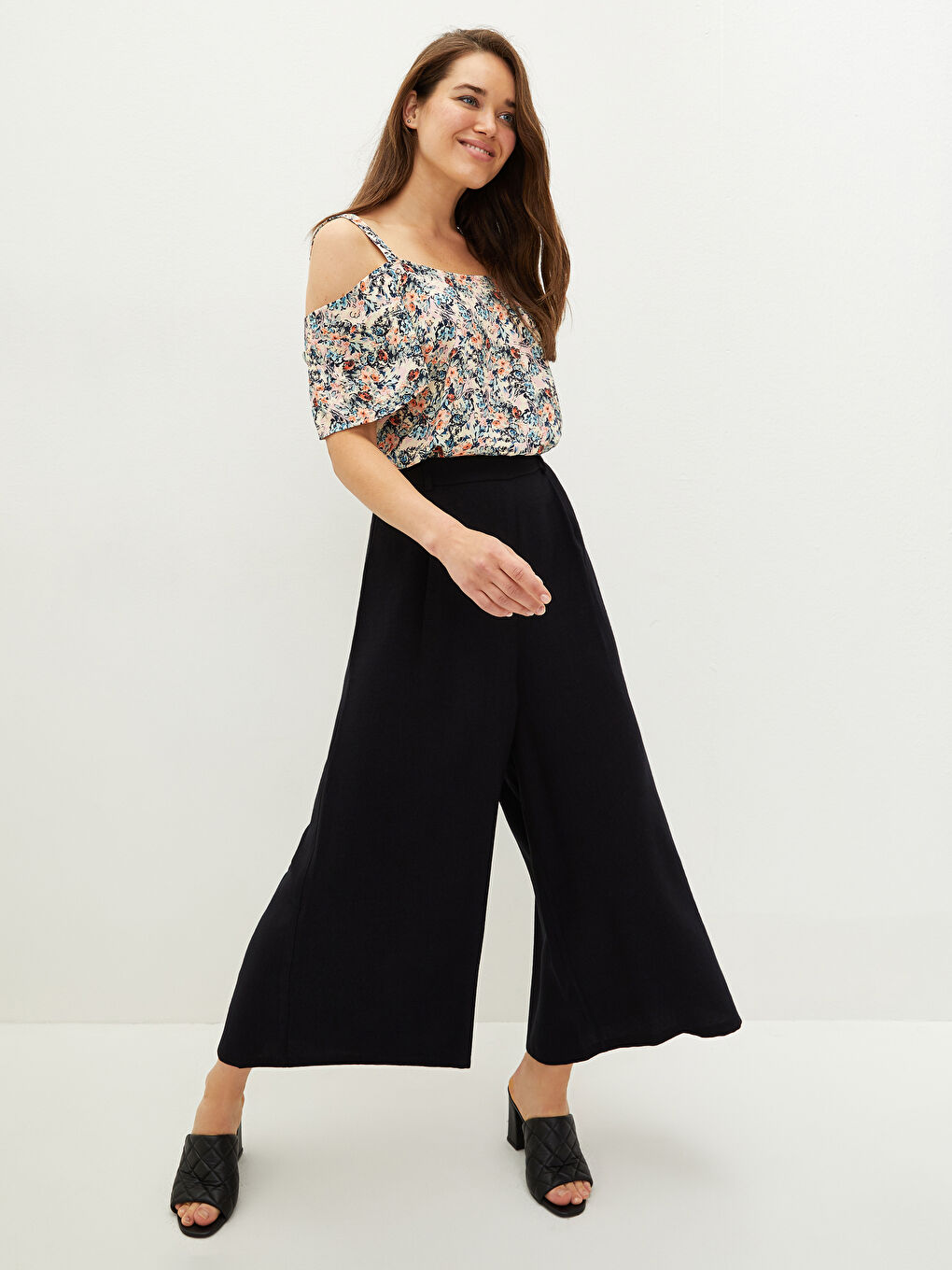 Pantalon Droit Large Coupe Ample Taille Haute pour Femmes-1