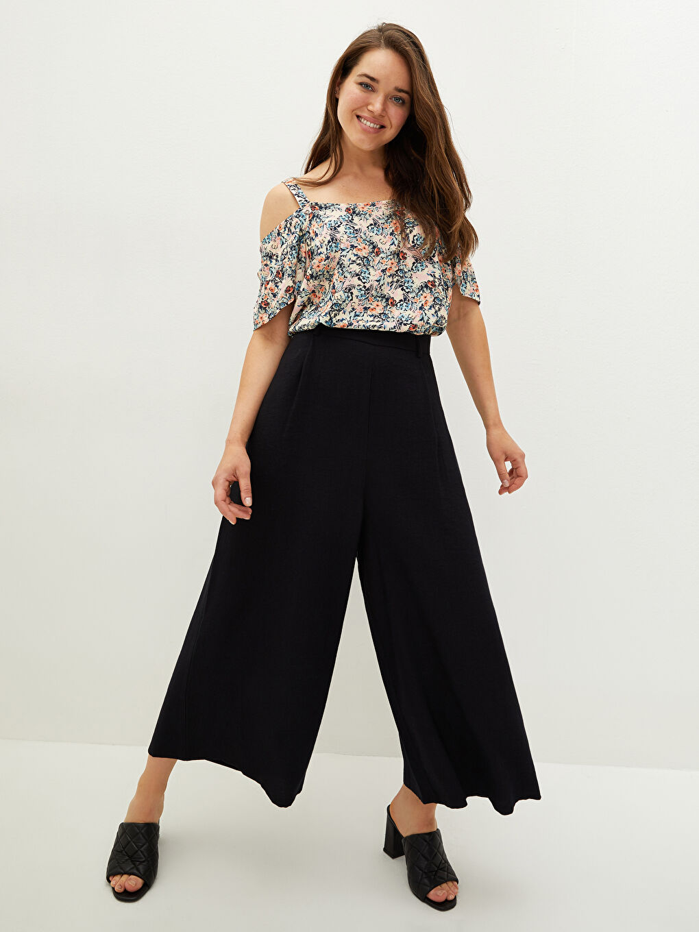 Pantalon Droit Large Coupe Ample Taille Haute pour Femmes-2
