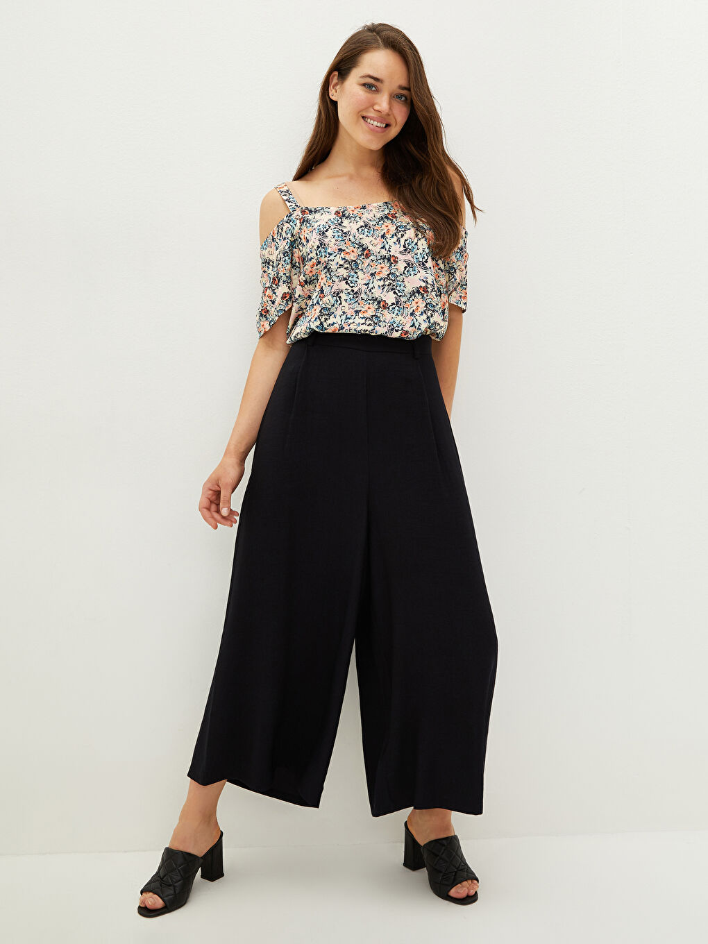 Pantalon Droit Large Coupe Ample Taille Haute pour Femmes-3