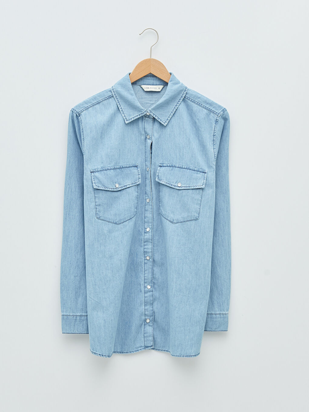 İndigo Önden Çıtçıt Kapamalı Uzun Kollu Cep Detaylı Kadın Jean Gömlek-5