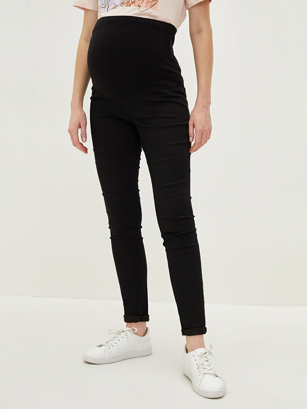 Tummy Paneled Skinny Fit Pocket Detailed Gabardine Fabric Maternity Trousers-3