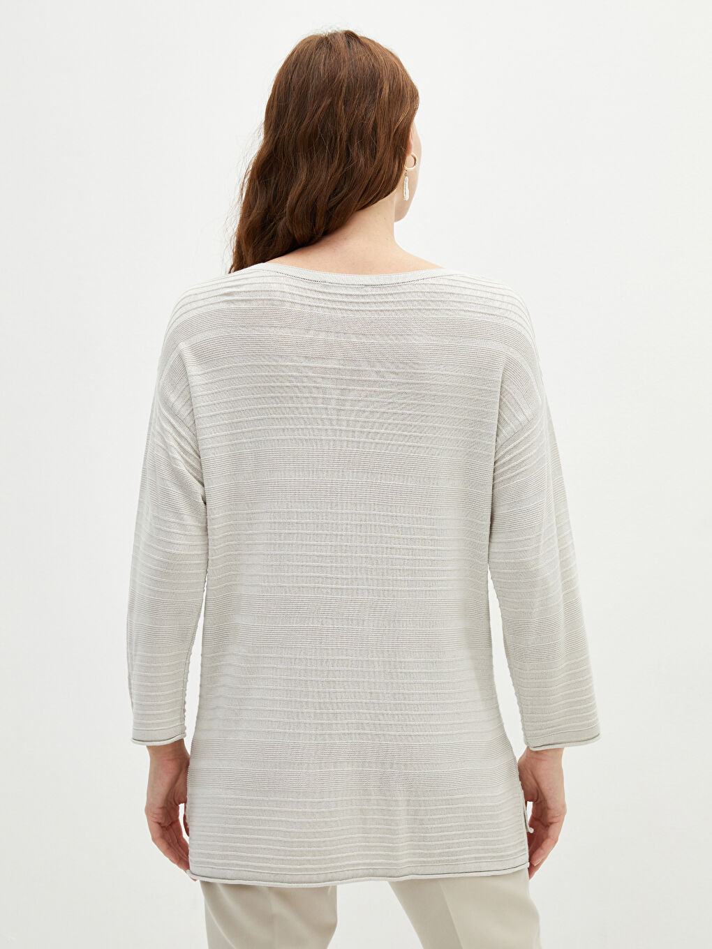Crew Neck Self-Patterned Women's Knitwear Sweater-5