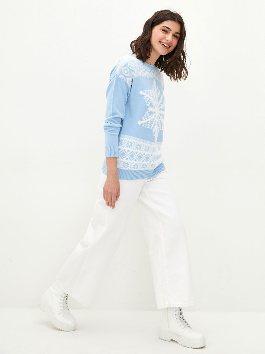 Rundhalsausschnitt Neujahrsmotiv Langarm Damen Strickpullover-1